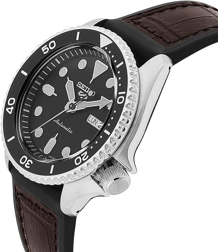 Seiko 5 Sports SKX Automatic Black Dial Black Leather Strap Watch for Men - SRPD55K2 - Image 7